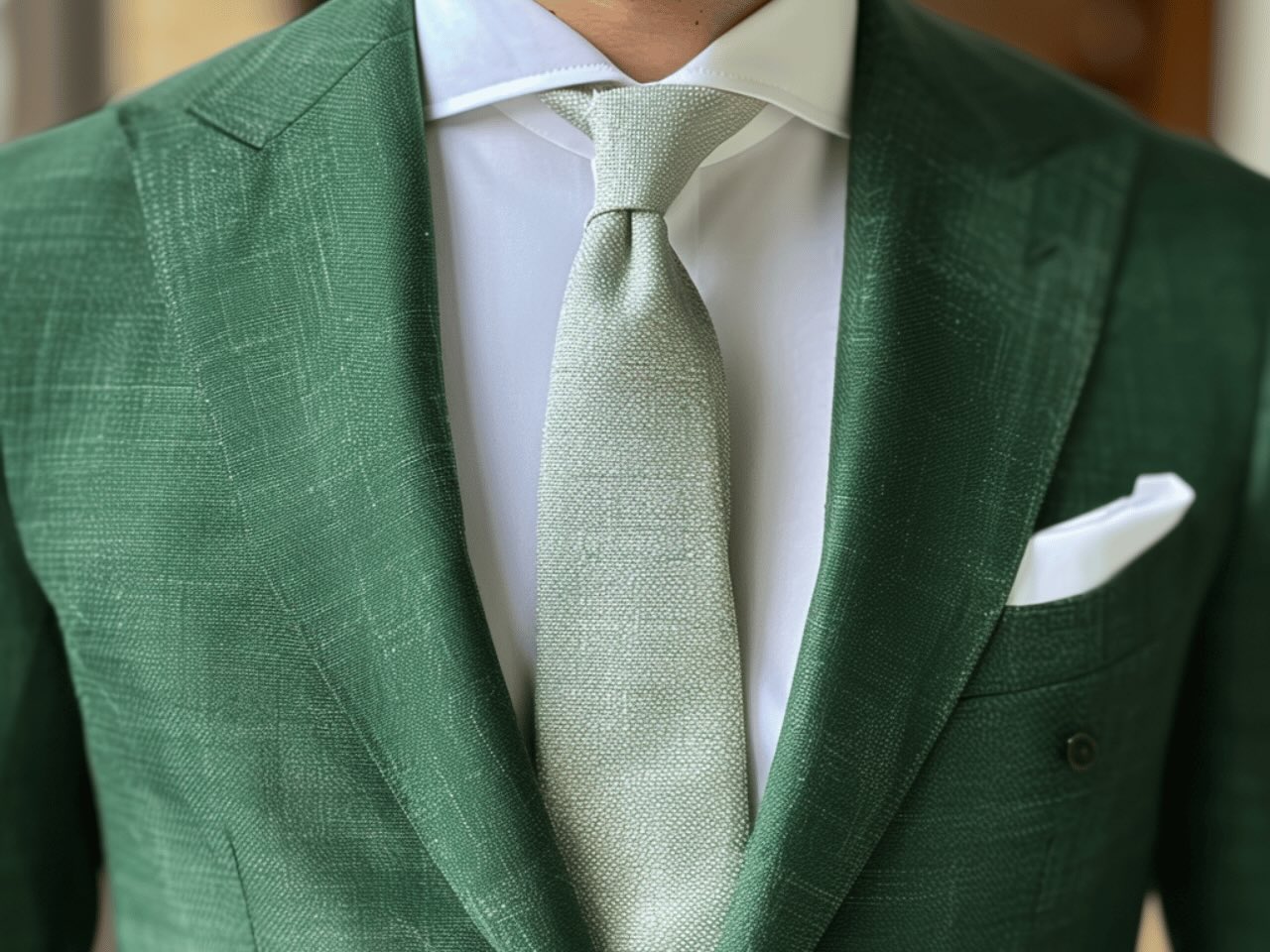 Hochzeitsanzug in grün mit hellgrüner Krawatte Hochzeitsanzug in grün mit hellgrüner Krawatte